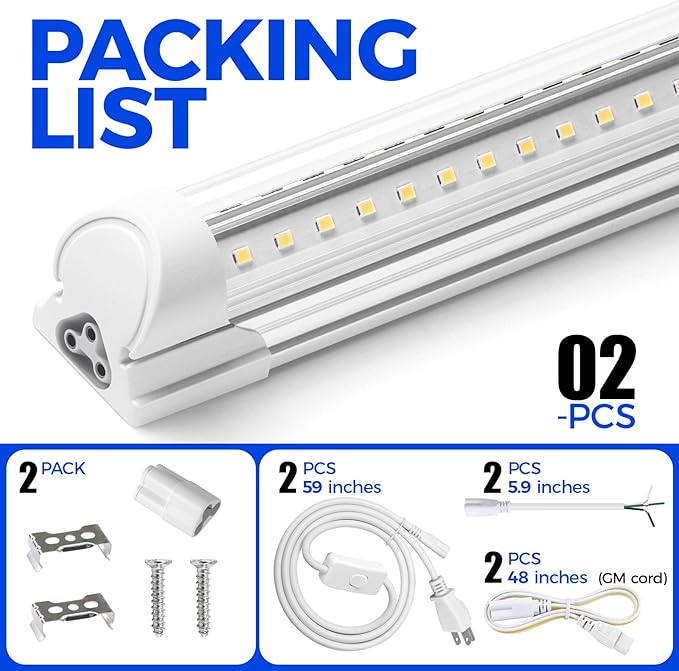 Barrina LED Shop Light 2FT, 20W 3000LM 6500K, T8 LED Light Fixture, Clear Cover, Ceiling and Utility Linkable Tube Lights for Room, Garage, Workbench, Warehouse, 2 Packs