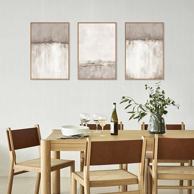 KAIRNE Large Neutral Gray Framed Canvas Wall Art Set, Abstract Duotone Gray Tan Wall Decor, Neutral Watercolor shape Wall Pinting, Modern Landscape Art Print for Living Room, Bedroom, Office16 x24 x3