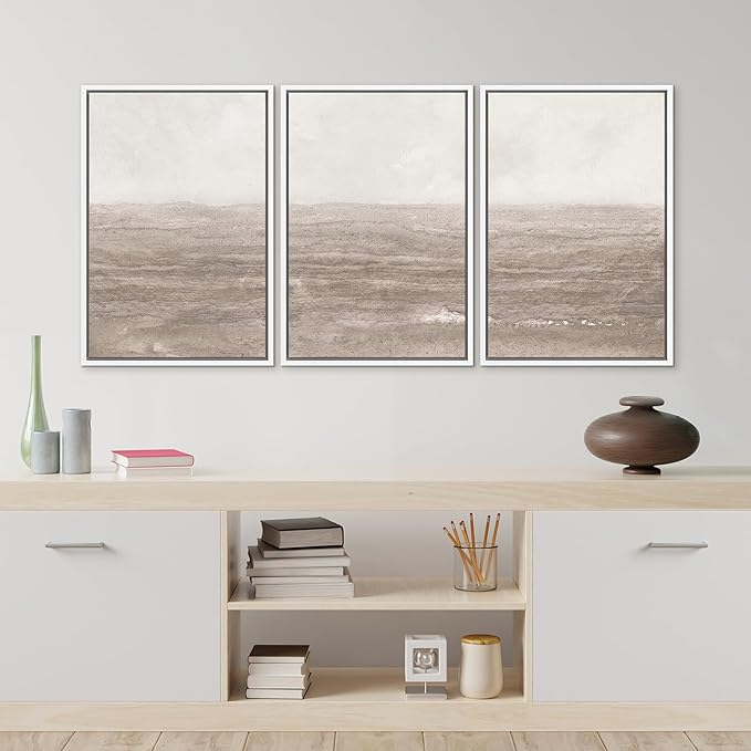 MUDECOR Framed Wall Art Print Set Neutral Textured Seascapes Subtle Tones Illustrations Modern Art Boho Decorative Colorful Chic for Living Room, Bedroom, Office - 16"x24"x3 White