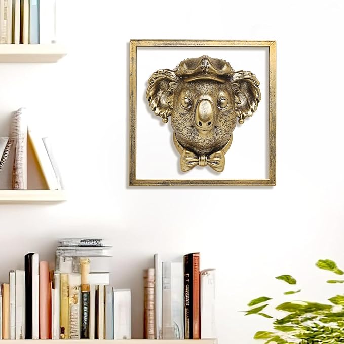 Animal Heads Wall Decor (Includes Metal Frame) Resin Animals Sculptures Head Wall Hanging Decoration Gold vintage Wall Sculpture for Living Room Bedroom Office(Koala)