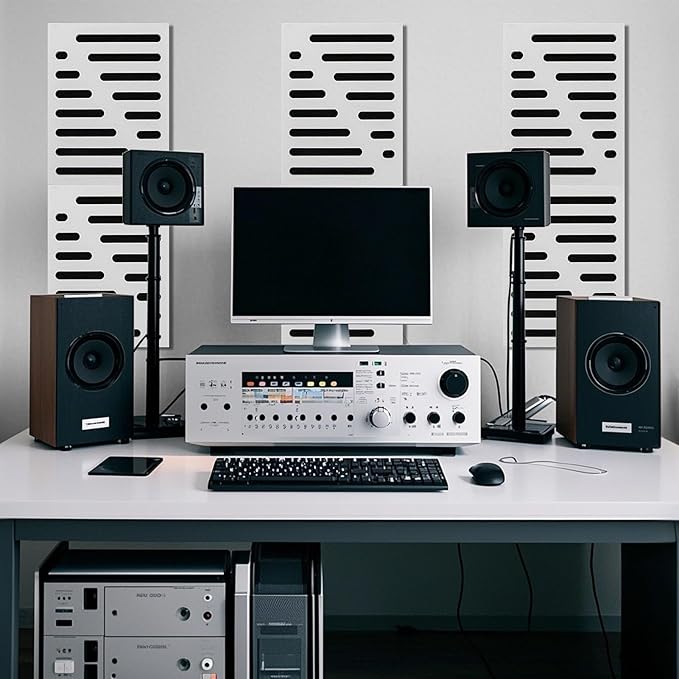 Art3d 6-Pack Self-Adhesive Soundproof Acoustic Panels for Wall, 16 x 12 Inch Stripe Design Noise Block with Polyester & Foam for Bedroom Studio Office