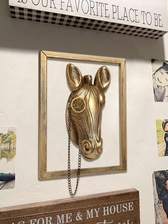 Newinhome Animal Heads Wall Decoration (Gift Metal Frame) Resin Animals Sculptures Head Wall Hanging Decor Gold vintage Wall Sculpture for Living Room Bedroom Office(Zebra)