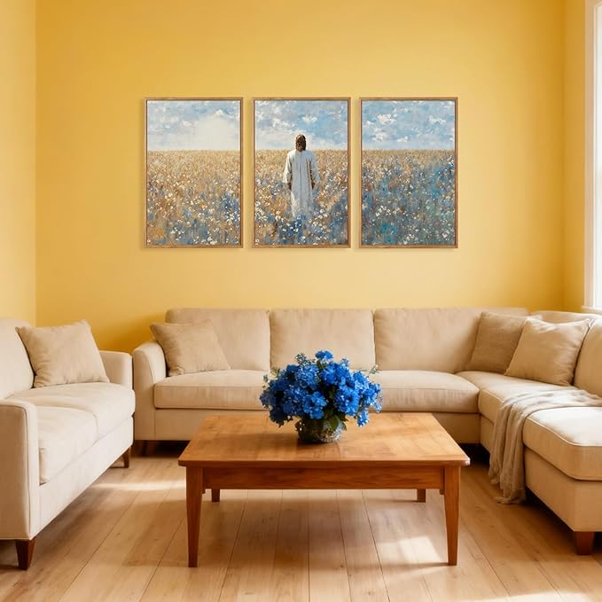 CHDITB Inspirational Jesus Framed Canvas Wall Art Set, Christian Spiritual Wall Decor, Modern Divine Artwork Painting, Vintage Religious Art Prints for Living Room Bedroom Church Decoration 16"x24"x3