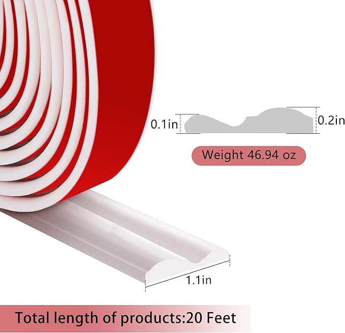 moonoom 20 Ft x 1.6''Wall Decoration Molding Trim,Self-Adhesive 3D Chair Rail Panel Molding, Flexible DIY Wall Trim for Walls Mirror Window Frame and Home Decoration