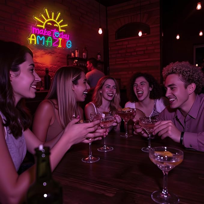 Make Today Amazing Neon Sign, Cool Sunrise Dimmable Neon Light Up Inspirational Slogan Boho Hanging Wall Art Decor LED Sign for Dormitory Room Cafe Club Wedding Gym Party Birthday Christmas Gift