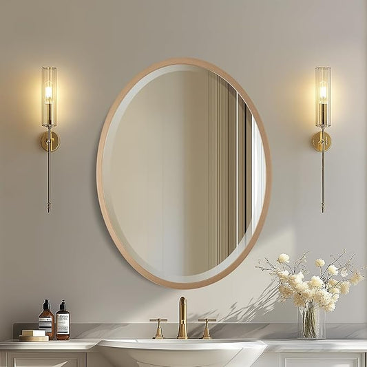 OVALCREST - Oval Wooden Beveled Wall Mirror for Home Decor, Bathroom, Vanity, Bedroom, Living Room, Hallway - London Style (Gold Spray) 25.1 x 21.1