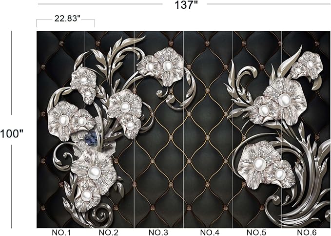 Black Hard Wrapped Pearl Embossed Flowers Wall Mural Wallpaper for Bedroom 137" x 100"