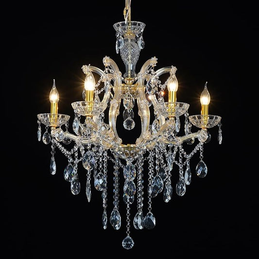 6 Light Maria Theresa Crystal Chandelier for Bedroom Luxury K9 Crystal Gold Chandelier Pendant Lighting Fixture for Dining Room,Living Room, W23.6*H22 with Adjustable Chain