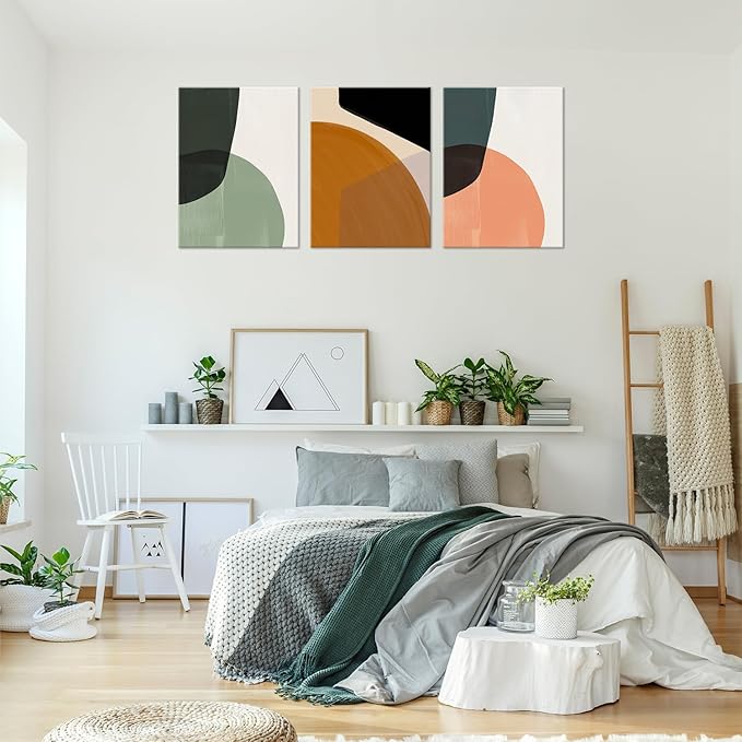 ouiytws Color block simple abstract wall art canvas printing, green, yellow, pink modern simple style, mostly used in the living room, study, bedroom decoration. Frame 12 x 16 x 3 pieces