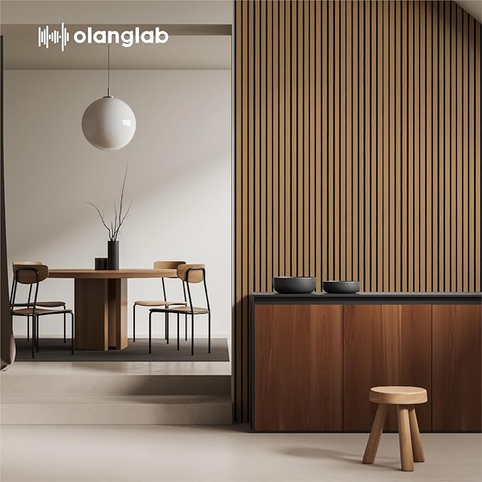 Olanglab Wood Slat Wall Panels 4 Pack, Wooden Acoustic Wall Panels, 94.5"x12.6" Each 3D Wall Panels for Interior Wall Decor (Cherry Toned-Extendo Trio)