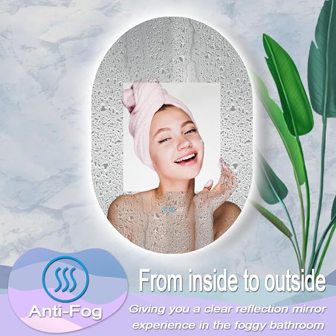 40 x 24 Inch Oval LED Backlit Mirror for Bathroom Salon Wall Horizontal/Vertical Mounted Antifog Smart Memory 3 Color 40 Inch Backlit Frameless LED Oval Lighted Vanity Mirror with Lights