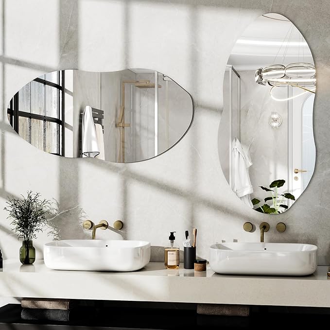 38'' x 22'' Irregular Wall Mirror, Asymmetrical Vanity Mirror for Bathroom, Living Room, Bedroom, Entryway, Modern Wavy Shape for Home Decor Hanging