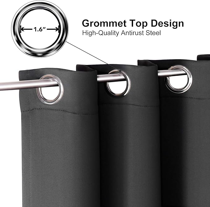 ChrisDowa Grommet Blackout Curtains for Bedroom - Thermal Insulated Room Darkening Curtains for Living Room (1 Panel Set, Dark Grey,52W x 84L)