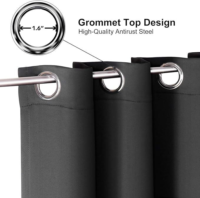 ChrisDowa Grommet Blackout Curtains for Bedroom - Thermal Insulated Room Darkening Curtains for Living Room (1 Panel Set, Dark Grey,42W x 63L)