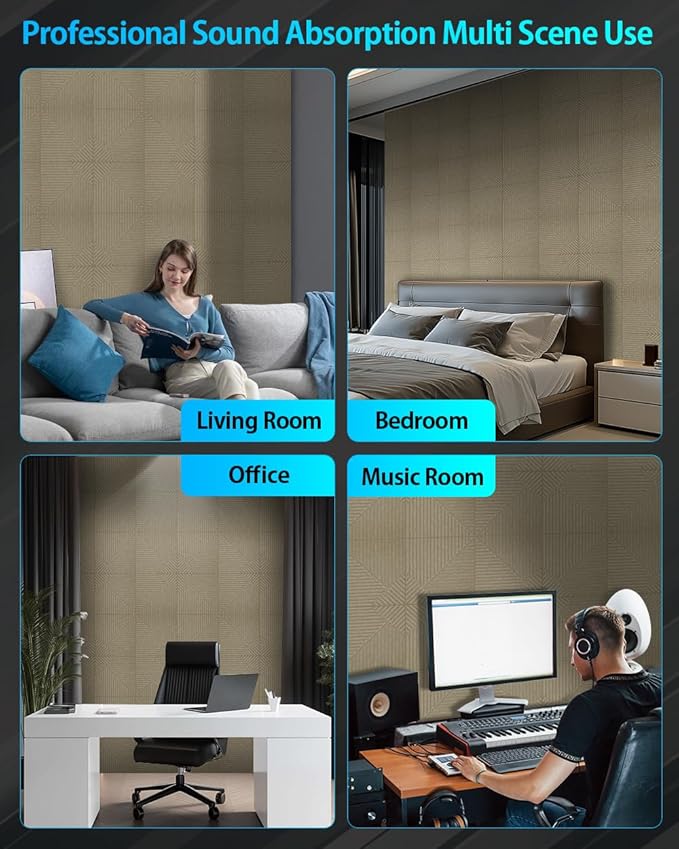 12 Pack Acoustic Wall Panels Self-Adhesive, 12" X 12" X 0.5" Decorative Acoustic Panels, Soundproof Wall Panels for Studio, Home & Living Room, Polyester - Three Zones Dark Cyan