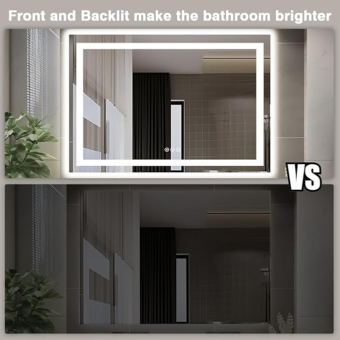 51"x40" Bathroom Light up Mirror, Double Bright Lights Mirror, Anti-Fog Vanity Mirror with Lights, Stepless Dimmable Illuminated, Touch Control, Waterproof (Horizontal/Vertical)