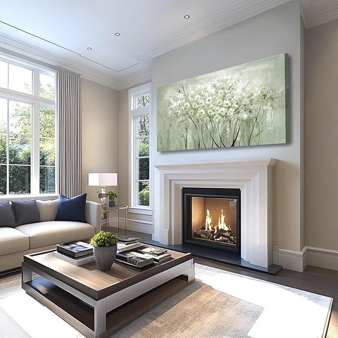 MLART99 Green and White Wall Art Home Decor Wildflower Wall Decorations Canvas Prints 29"x58" Nature Decor for Office Kitchen