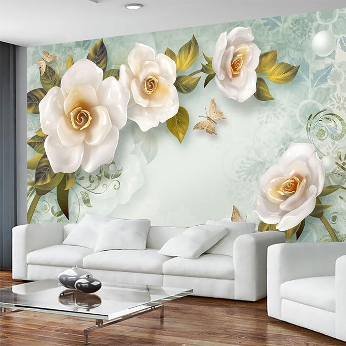 Modern Simple and Stylish Floral Wallpaper, Chinese Style Wall murals, Large Wall Background Decoration(Non-self-Adhesive)