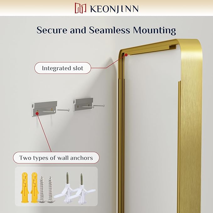 Keonjinn Gold Bathroom Mirror for Over Sink, 30" x 30" Brushed Brass Mirror, Large Rounded Rectangle Gold Vanity Mirror with Metal Frame, HD Tempered Glass Square Wall Mirror(Horizontal/Vertical)