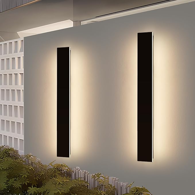 Mikeru Upgraded 2 Pack 47.2" Modern Outdoor Wall Sconce, 4.3" Wide IP65 Waterproof Exterior Light Fixtures Cover US Junction Box, 3000K/4500K/6000K 3-Color Temp LED Porch Lights for Garage, Patio