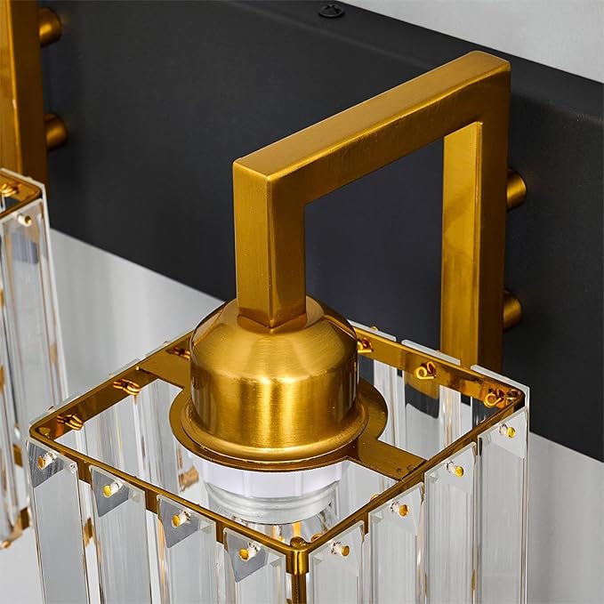 Modern Bathroom Vanity Light 6-Lights Black Gold Crystal Wall Lamp Bathroom Modern Crystal Vanity Lighting