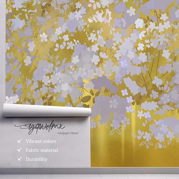 -Gold Floral Living Room Wallpaper XT19 L 180" x 115"