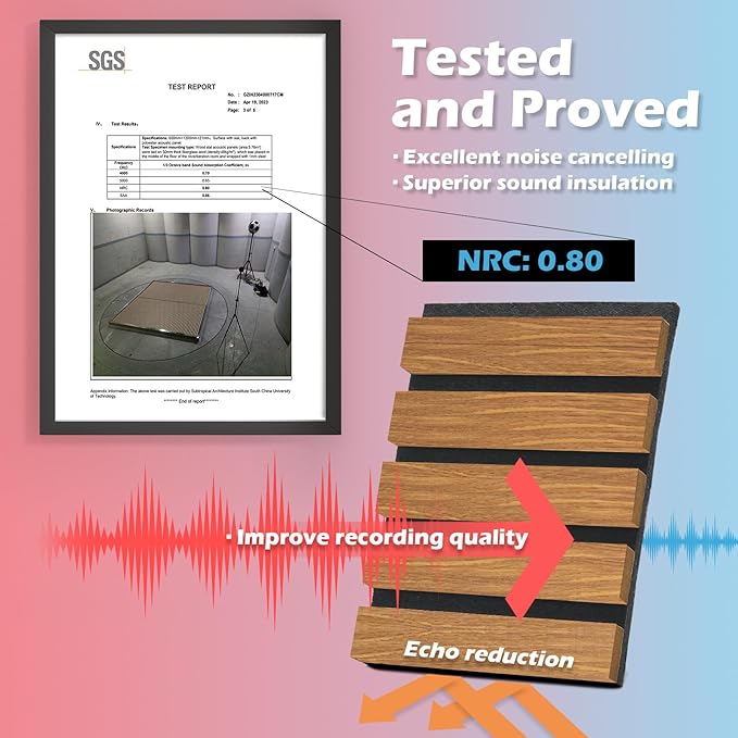 Art3d 2-Pack 108" x 12" Acoustic Wood Panels for Wall, Soundproof Wood Slat Panel for Wall and Ceiling, 3D Fluted Sound Absorbing Paneling for Interior Wall Decor, Living Room, Bedroom - Teak