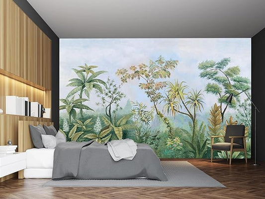 Cliouar-Tropical Plants Southeast Asia Oil Painting Forest Wallpaper Mural Bedroom Living Room Decoration 158" x 110"(Not Self-Adhesive)