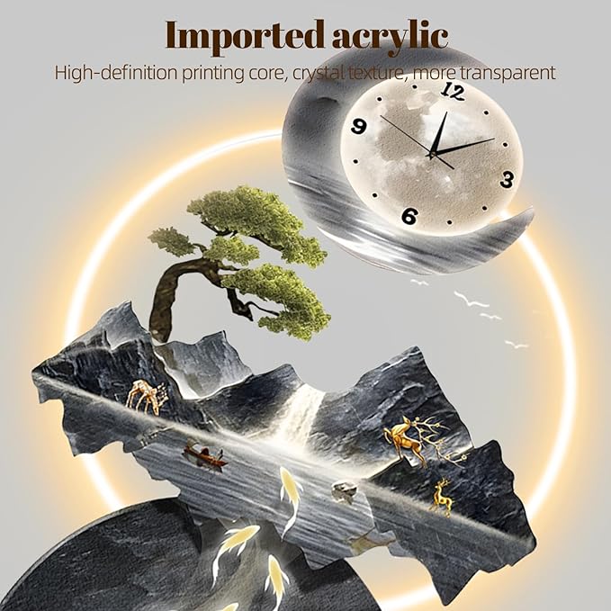 LED Light Art Wall Decor, 3D Art Wall Decor Clock, Decor Wall Sculptures with Lights, Modern Home Decor Landscape Wall Sculpture, Plug-in Power Supply, Blue a, 19x39IN