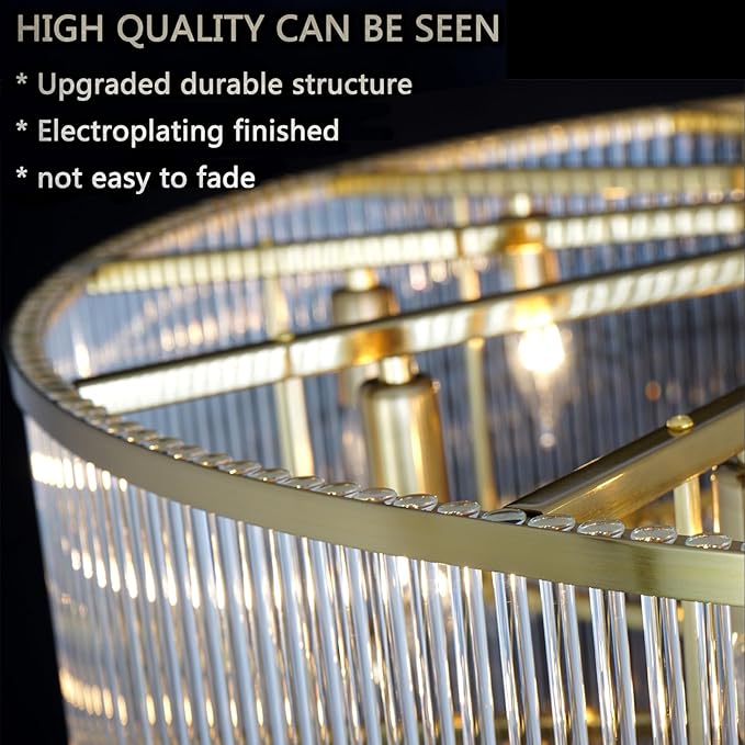 Large Chandelier for High Ceiling 5-Tier Long Brass Crystal Glass Chandelier Modern Chandelier Hanging Pendant Light Fixture for Entry Stairway Staircase Hall Foyer Living Room H49