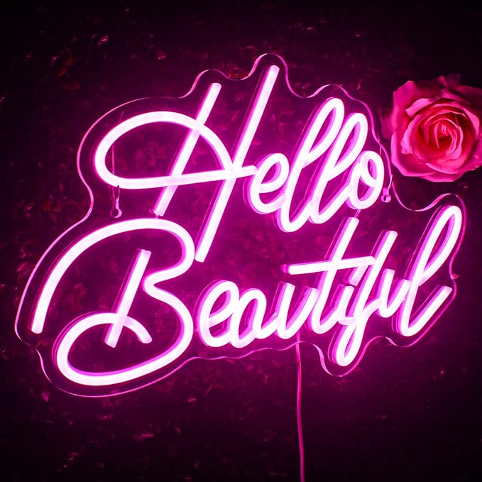 Looklight Hello Beautiul Neon Sign Wedding Neon Lights for Wall Decor Pink Led Lights Up Connectivity Wedding Engagement Birthday Party Girls Bedroom Gifts for Lovers