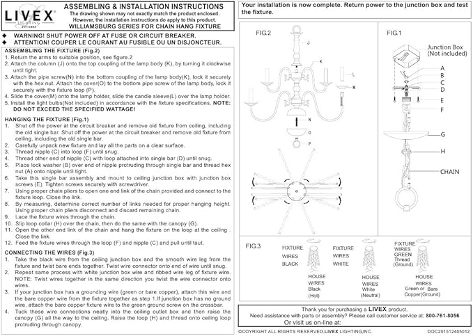 Livex Lighting 5006-03 Williamsburgh 6-Light Chandelier, White