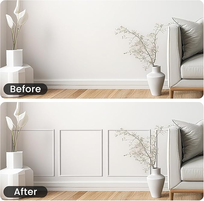 3 Sets Peel and Stick Wall Molding Kit, 16''x20'' Premade Wainscoting Accent Panels for Interior Wall Trim, Easy DIY Moulding Decor