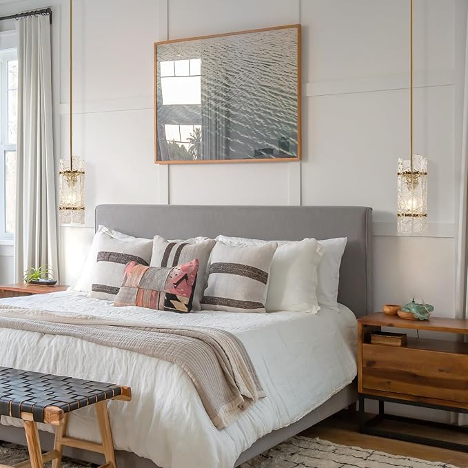 Modern Gold Crystal Pendant Light for Kitchen Island, Luxury Mini Water Ripple Glass Chandelier Lights Fixture, Round Adjustable Hanging Pendant Lighting for Dining Room Bedroom Hallway (1-Pack)