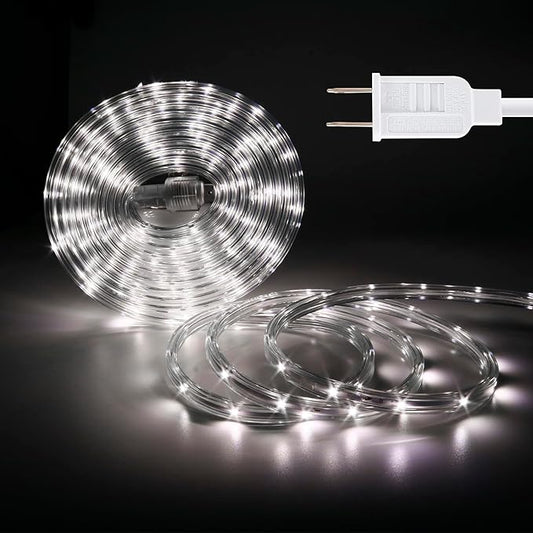 LED Rope Lights, 16.4 Feet Daylight Flat Flexible Strip Light, Plug in Novelty Lighting, Connectable and Waterproof for Home Christmas Holiday Garden Patio Party Decoration