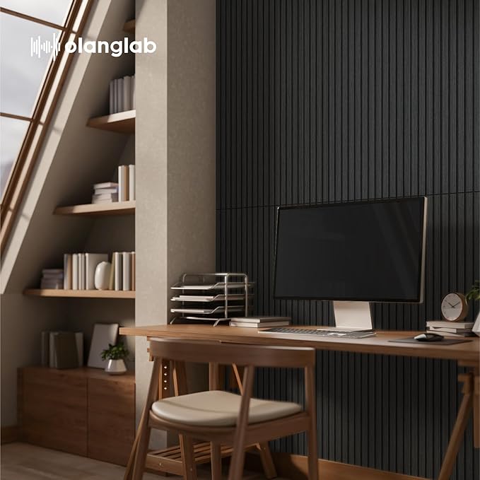 Olanglab Wood Veneer Acoustic Wall Panels 6 Pack, 23.6"×47.2" Sound Absorbing Wall Panels for Interior Wall Decor, Matte Black
