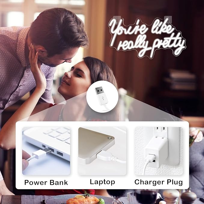 Lucunstar You're Like Really Pretty Neon Sign Led Sign White Led Neon Light for Wall Decor Light Sign for Wedding Dimmable Switch with USB Connectivity Neon Sign for Bedroom Decor Home Wall Decor