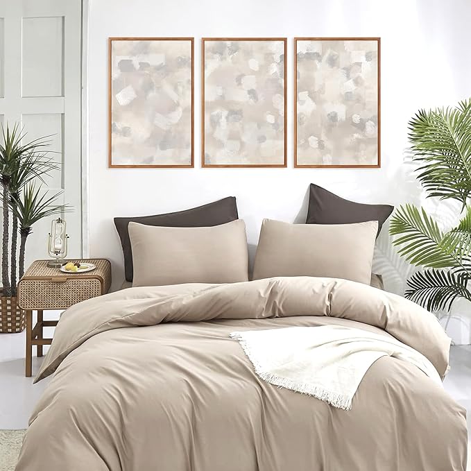 Abstract Gray Beige White Pastel Wall Art Set(16"x24"), 3 Pieces Neutral Geometric Strokes Shapes Illustration Framed Canvas Artwork, Large Mid Century Modern Minimalist Wall Decor for Office Bedroom Living Room