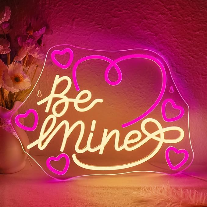 Looklight Be Mine Neon Sign Warm and Pink Hearts Led Neon Light for Wall Decor Colorful Neon Light Up Signs for Coffee Shop Bar Wedding,Engagement,Birthday Party,Girl Bedroom Gifts