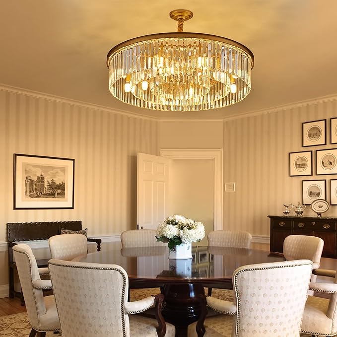 31.5" 12-Light Modern Crystal Chandelier Light Fixtures 3 Rings Gold Luxury Chandeliers for Living Room Glam Round Hanging Ceiling Pendant Lighting for Entryway Kitchen Bedroom Dining Room