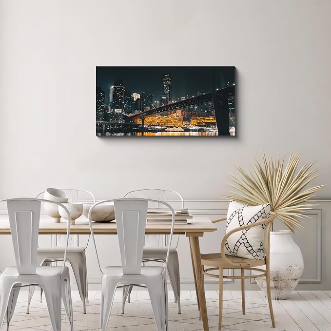 NAN Wind 1PCS Chongqing City Nightscape Canvas Wall Art Illuminated Chinese Skyline with Bridge Skyscrapers Modern Urban Landscape Photography Print for Living Room Office Bedroom Decor