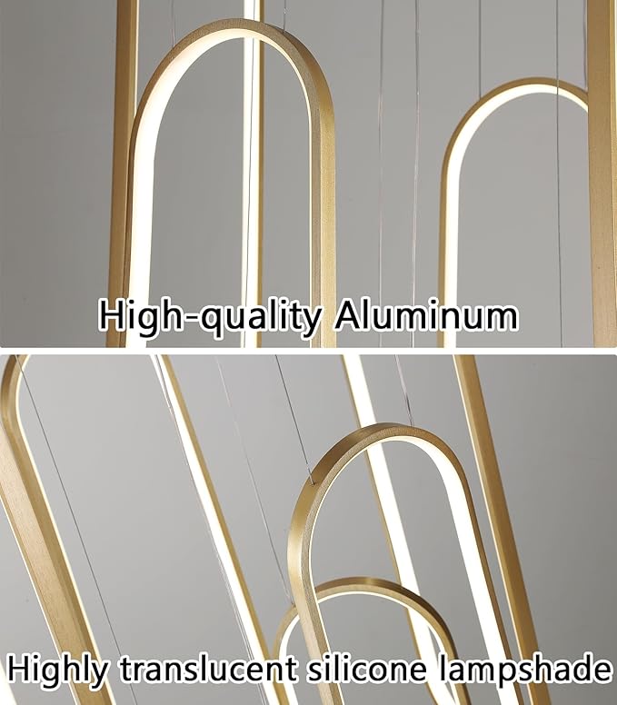 6-Rings Modern Chandelier, LED Gold Large Contemporary Light for Staircase, Dimmable Flush Mount High Ceiling Chandeliers with Remote Control for Villa Foyer