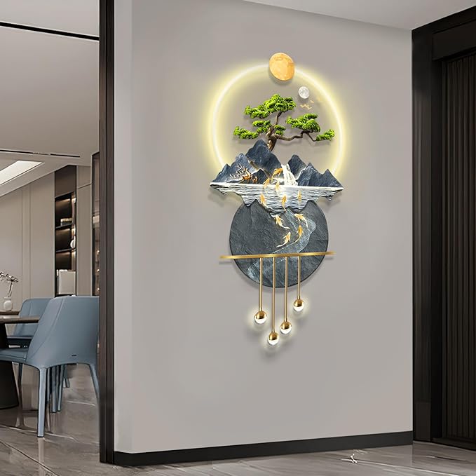 LED Light Decor Wall Art, 3D Art Wall Decor with Light, Decors Walls Sculptures Large 3D Art, Decors Walls Sculptures Lighting Modern, Plug-in Power Supply, Blue B, 19x39IN