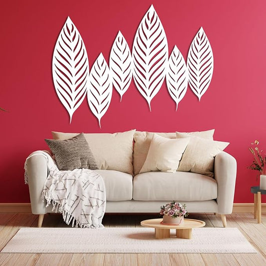 Chaser of Light Metal Leaf Wall Decor, Large Leaves Metal Wall Art, Minimalist Wall Art, Boho Wall Sculpture, Nature Decorations for Living Room, Bedroom (White, 30"x23"/76x59cm)