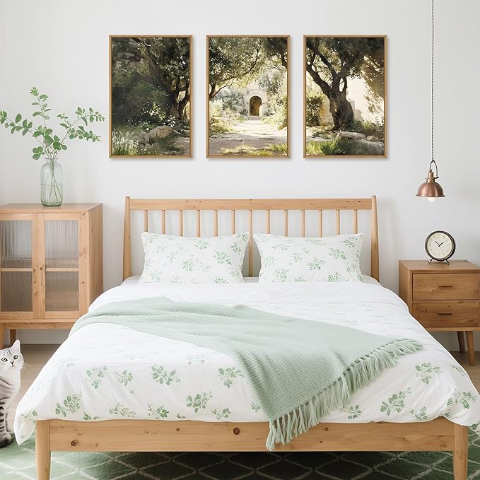 Ausril Garden of Gethsemane Landscape Framed Canvas Wall Art, Jerusalem Town Villages Scenery Prints, Jesus Boho Religious Decor, Christian Bible Art Painting for Bedroom Living Room Office 16"x24"x3