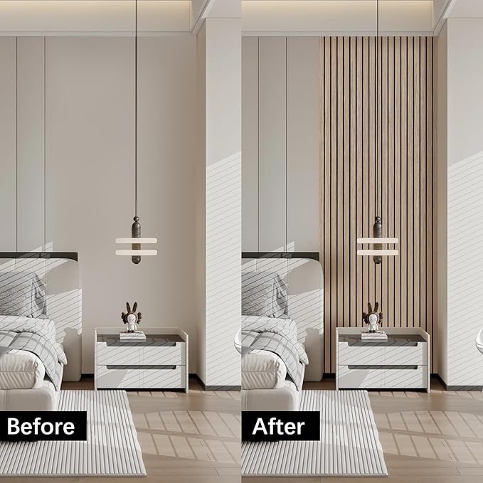 Acoustic Wood Wall Panels, 2 PCS Slat Wall Panels - Walnut Veneer Soundproof Panels for Home & Office, 94.5" Extra-Long Easy Peel & Stick Panels for Walls (11.8"W x 94.5"L)