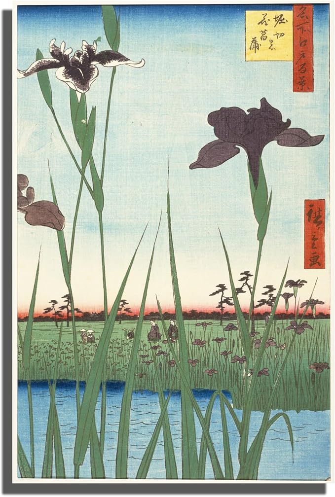 OKRA Japanese Ukiyo-E Utagawa Hiroshige Canvas Wall Art - Iris Garden Poster - Japanese Art Famous Paintings-Girls Room Decoratie-Home Decorate for Hotel Living Room Gallery - Unframed