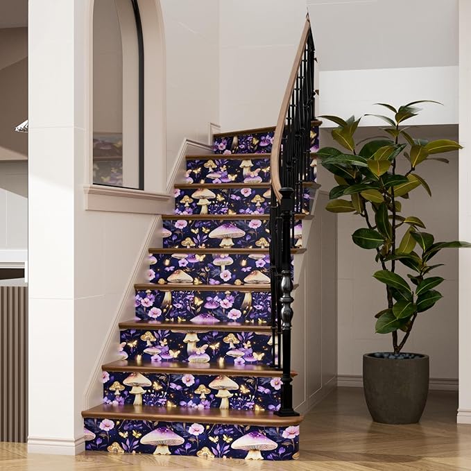 Mushroom Wallpaper Boho Peel and Stick Wallpaper Purple Leaf Vintage Contact Paper Purple Floral Wall Paper Removable Wallcovering Self Adhesive for Cabinet Drawers Wall Decor 17.5''x118.1''