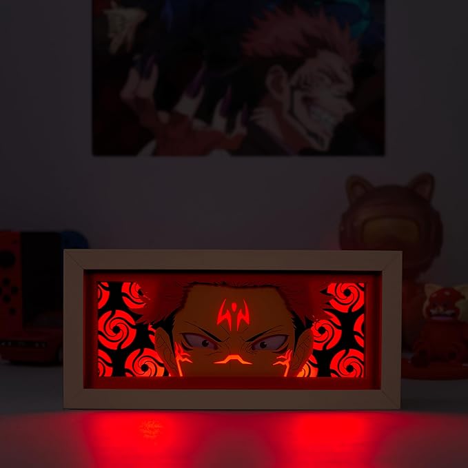 Anime LED Light Box, Manga Shadow Box Frame, Anime Paper Cut, Table Lamp for Anime Enthusiasts, RGB Multi Color Light, Night Light for Room Decor, Unique Anime Desk Decor (Sukuna)