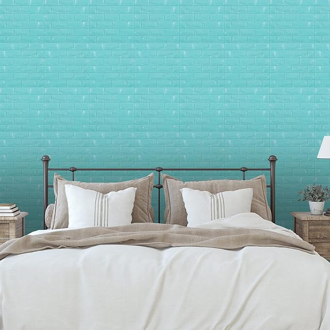 11PCS 3D Wall Panels Peel and Stick Faux Brick Wallpaper Blue Self Adhesive Foam Brick Paneling Faux Stone Wall Panels (11PCS, Blue)